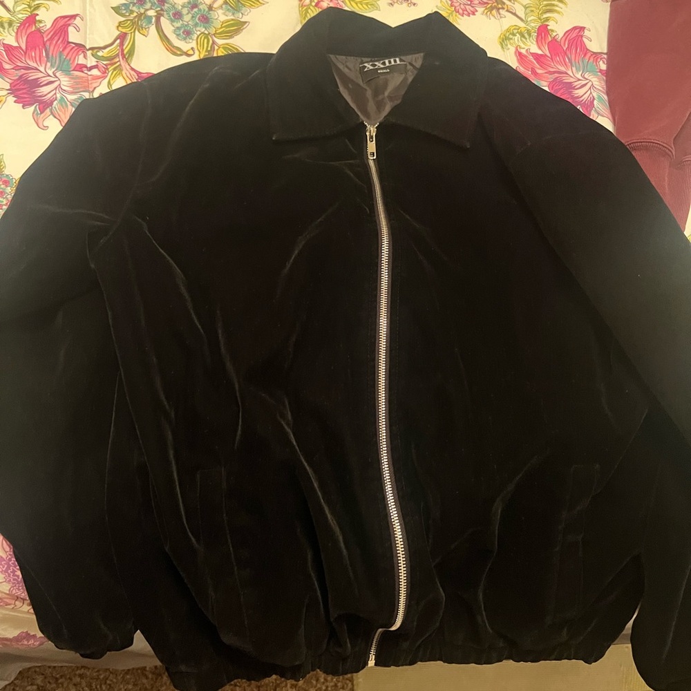 Black Bomber Jacket with Zipper Closure